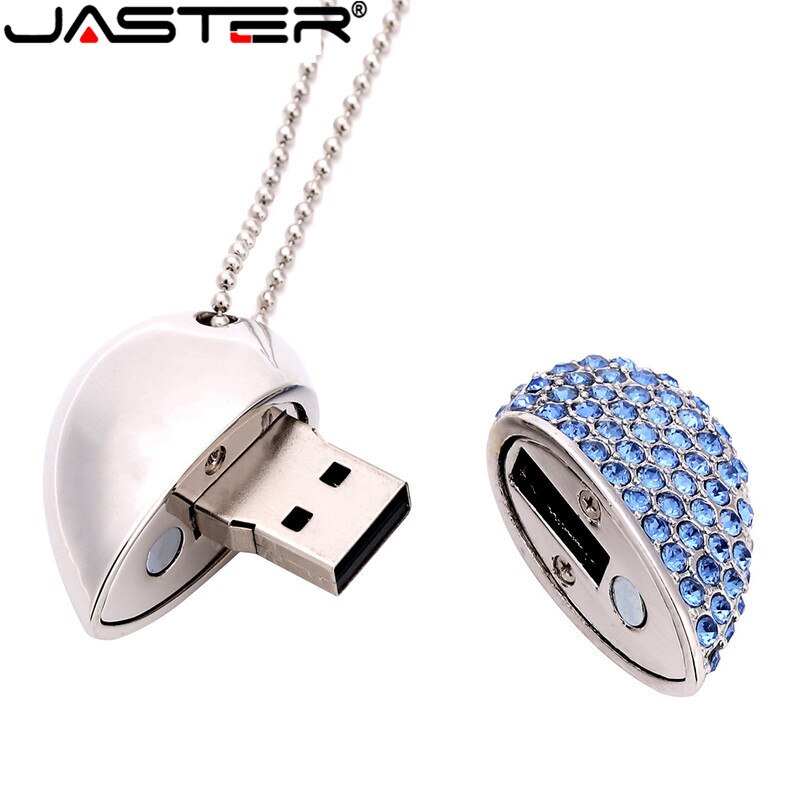 Jaster Metalen Diamant Liefde Hart Vorm Usb Flash Drives Harten Met Ketting Pendrive 4 Gb 8 Gb 16 Gb 32 gb 64 Gb Ketting Memory Stick