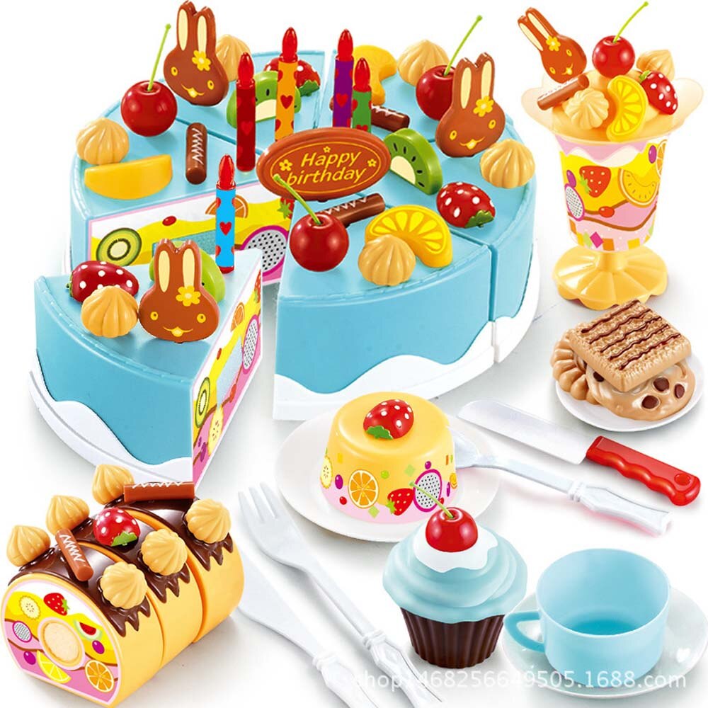 Mädchen simulation küche lebensmittel spielzeug 37-75 stück set DIY pretend zu spielen cut kuchen spielzeug geburtstag kuchen mit musik licht mädchen