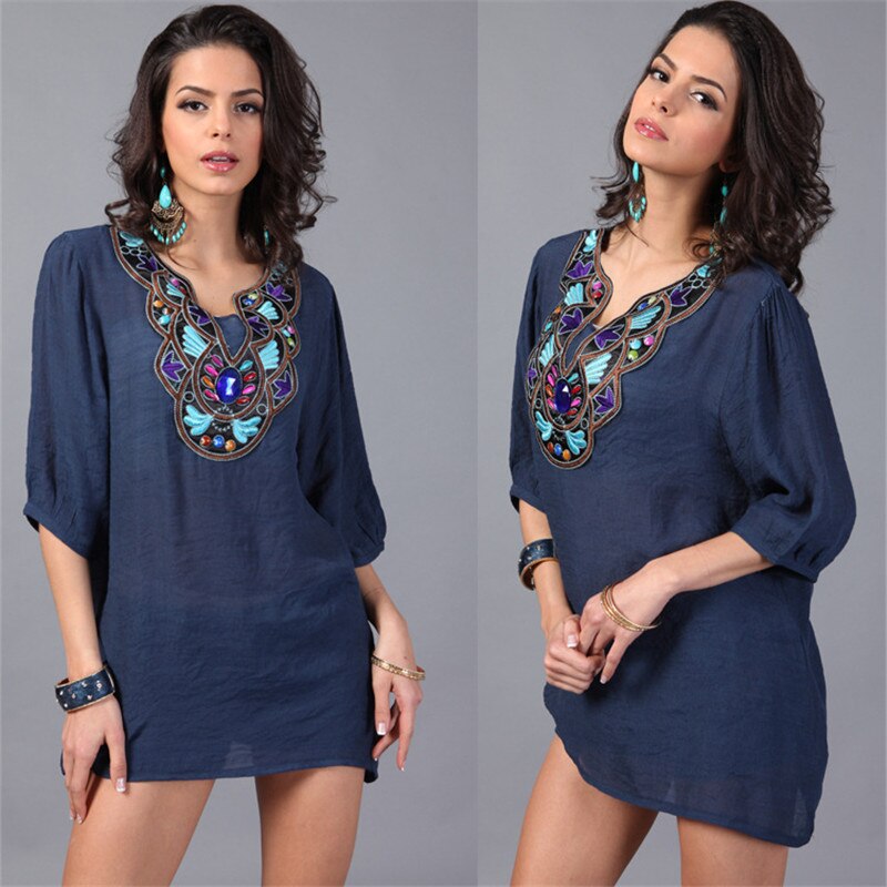 Zomer zwangerschap vintage bloemen losse blouse shirts 4 snoepkleuren casual shirt tops kleding voor zwangere vrouwen: Marineblauw / Xxxl