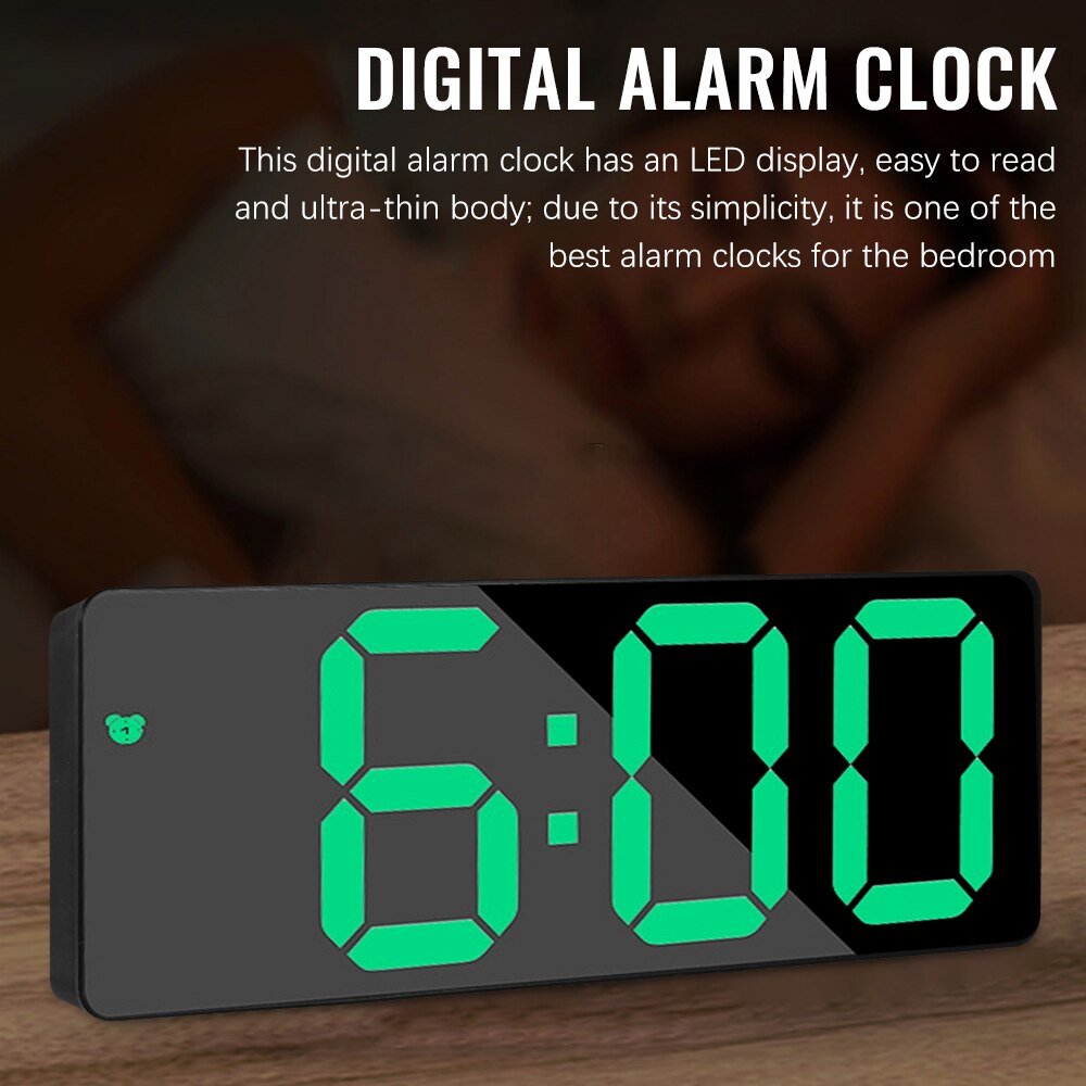 Digital Alarm Clock Mirror LED Clock Night Lights Digital Alarm Snooze Display Time Table Desktop Clock Lamp Home Decor