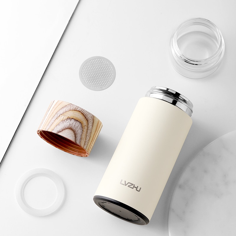 Botella de vidrio para infusiones de té, botella de infusión de té portátil de acero inoxidable, a prueba de fugas, con filtro, 360ML