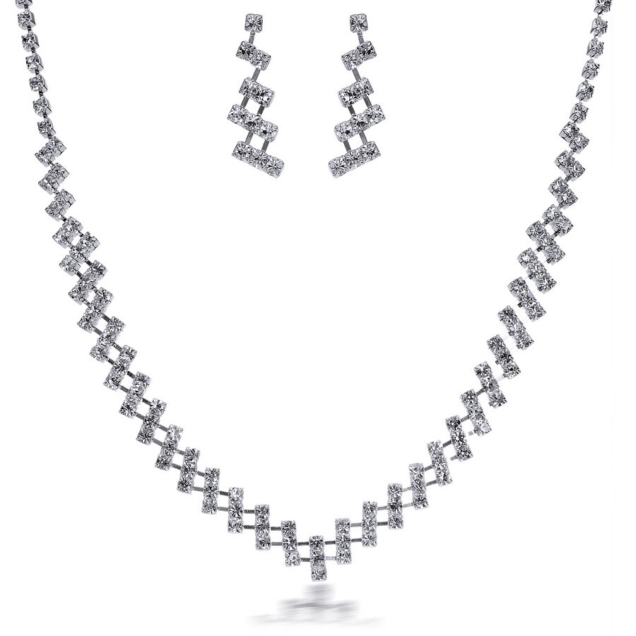 Conjunto de joyas de boda chapadas en plata, conjunto de joyería de diamantes de imitación brillantes de cristal, collar , pendientes, conjunto de joyería de compromiso