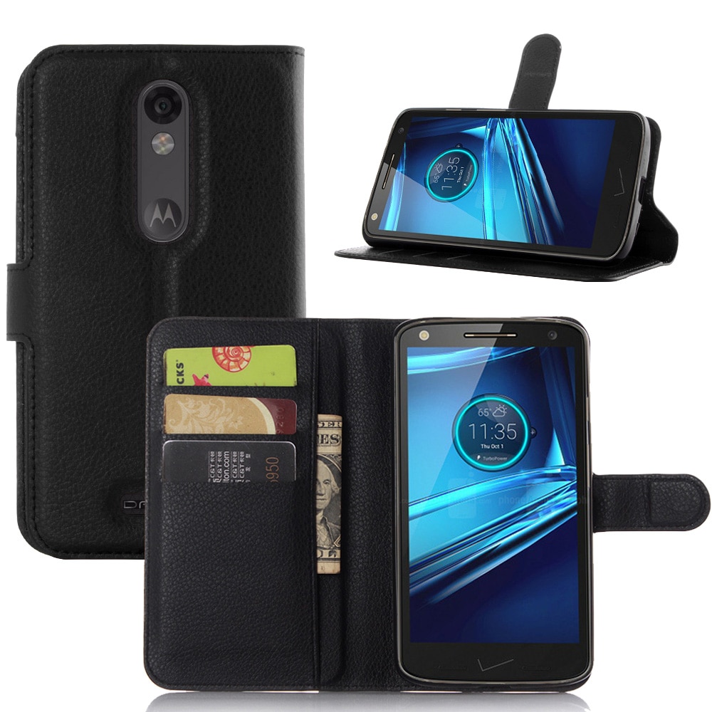Funda para Motorola Droid Turbo 2 Cyboris para Moto X Force XT1585 XT1581 Flip Lichee Funda de cuero PU con tarjeta ranura para los titulares