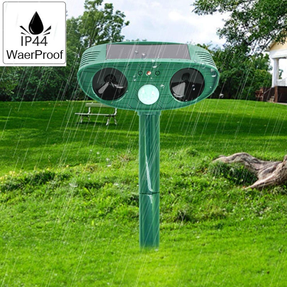 Waterproof Ultrasonic Animal Repeller Ultrasonic Solar Powered Repellent With Motion Sensor And Red Flashing Lights For Outdoo