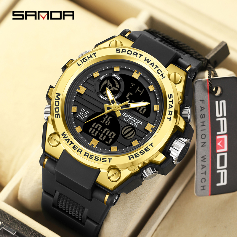 Reloj electrónico SANDA 739 para hombre, cronómetro de cuenta regresiva doble de lujo, resistente al agua, deportivo, Digital, luminoso, batería Original japonesa