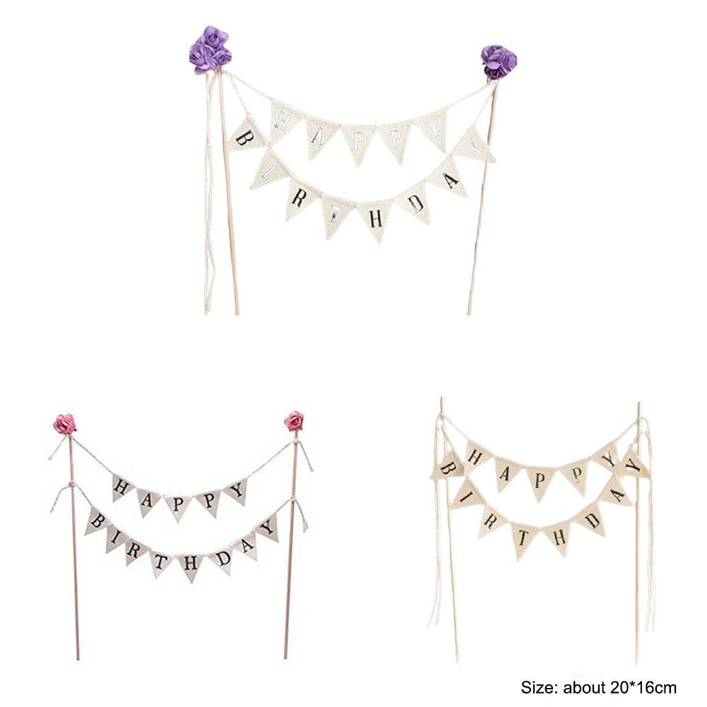 Birthday Cake Flag Topper Baking Decoration Tools Wood Paper Happy Birthday Party Decor Gadgets Banner