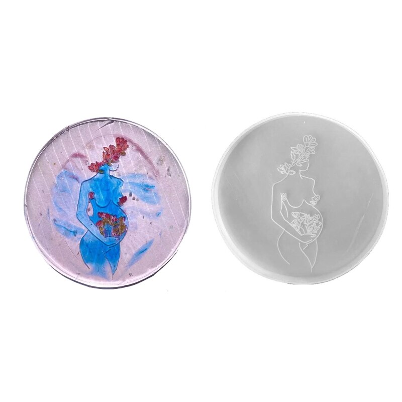 Pregnant Woman Mold Resin Silicone Molds Diy Crystal Glue Round Shaped Storage Tray Mold for Making Fruit Storage Plate