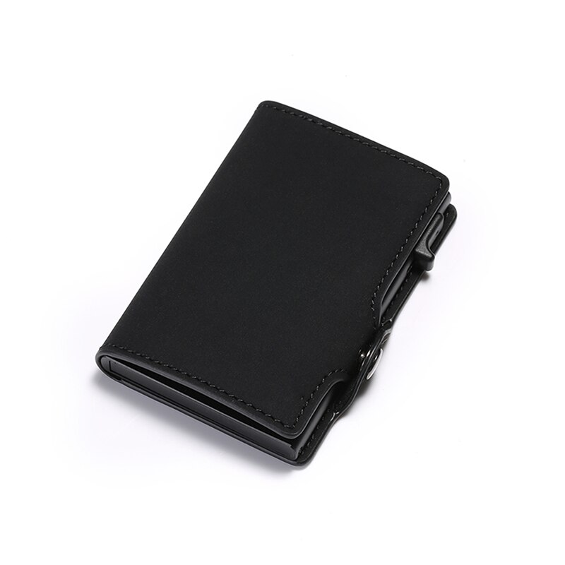 Rfid Carbon Fiber Card Men Wallets Metal Leather Trifold Slim Thin Small Ridge Wallet Magic Smart Wallet For Men carteras hombre: black