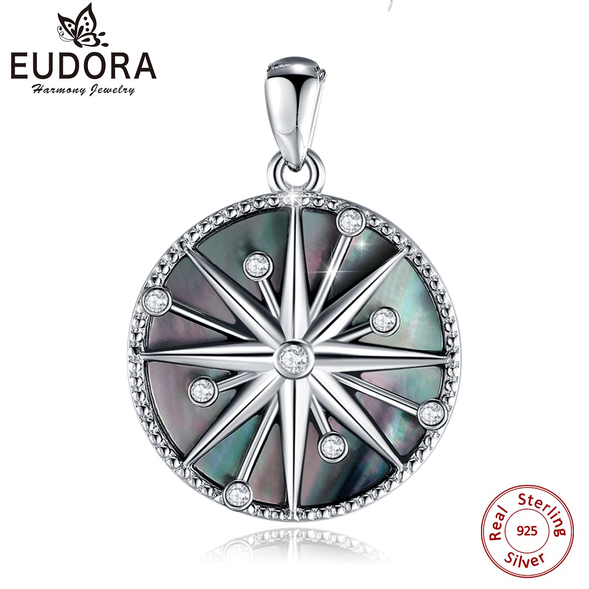 Eudora Unique North Star Necklace Mother of Pearl Abalone Shell Pendant fritillary Jewelry with box D4: only pendant