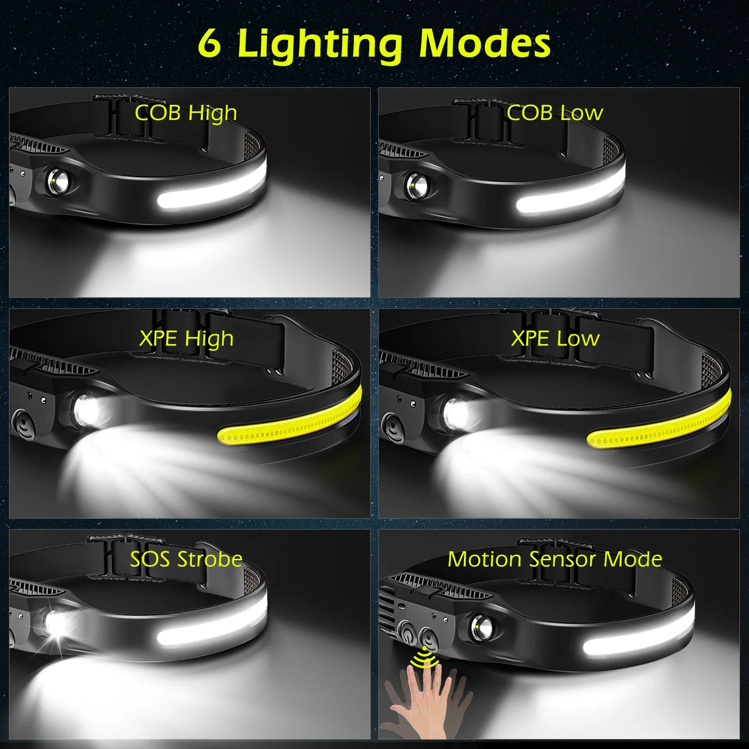 USB Rechargeable LED Sensor Headlamp XPE+COB Headlight Led Head Torch Camping Search Light Head Flashlight for Fishing Lantern