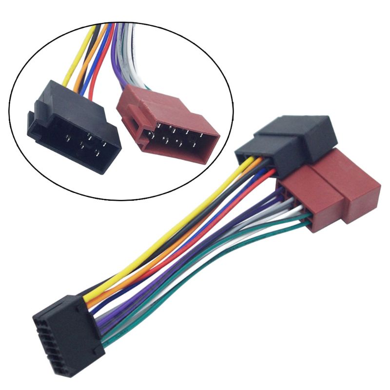 Cable adaptador arnés para Kenwood/JVC auto Radio estéreo estándar ISO conector 16Pin macho Cable adaptador de Cable