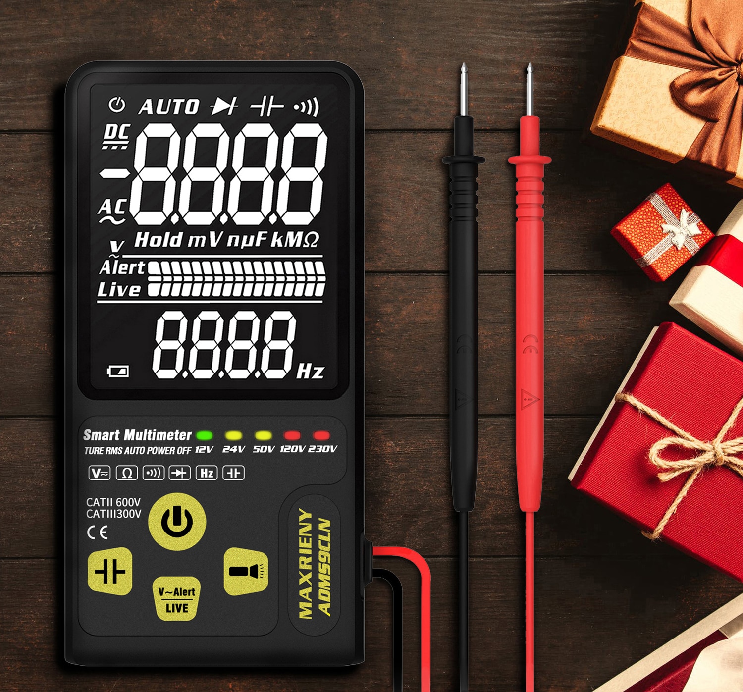 ADMS9CLN Dual Mode Intelligent Automatic Digital Multimeter AC/DC Voltage Resistance Frequency Capacitance Meter with Flashlight