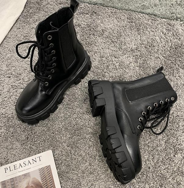 Botas Martin al tobillo de charol negro para mujer, botas con plataforma alta, antideslizantes, suela resistente al desgaste, botines para mujer: 6