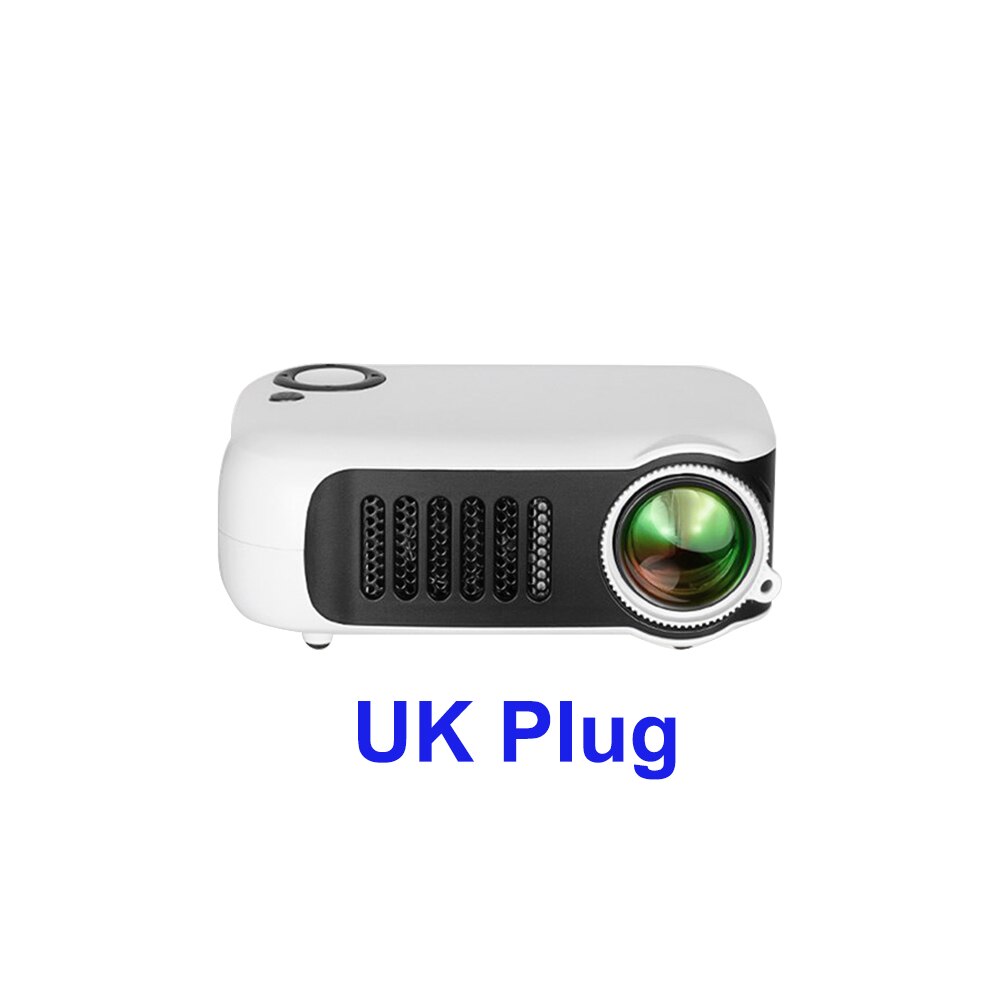 Mini proyector portátil de 800 lúmenes compatible con 1080P LCD 50.000 horas de vida lámpara de cine en casa Video proyector de apoyo banco de energía: White UK Plug