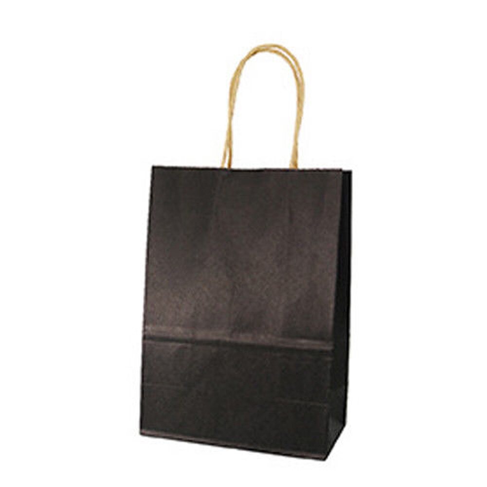 Kraftpapir poser stand up poser børnefest fødselsdag mad papir kraft segl pakning behandle bryllup taske forsyninger med håndtag: Sort