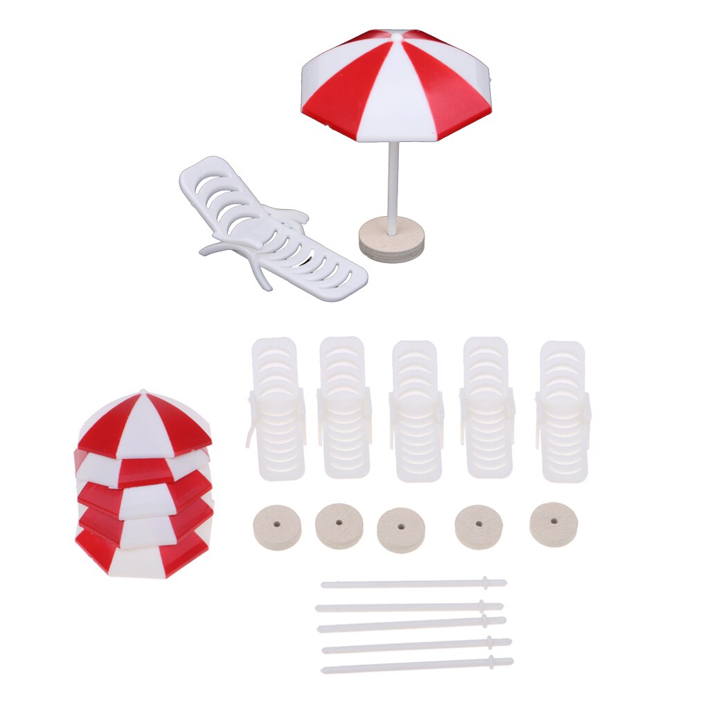 5 Set Mini Deck Chair Beach Umbrella Dolls House Yard Beach Scenes Decor #1