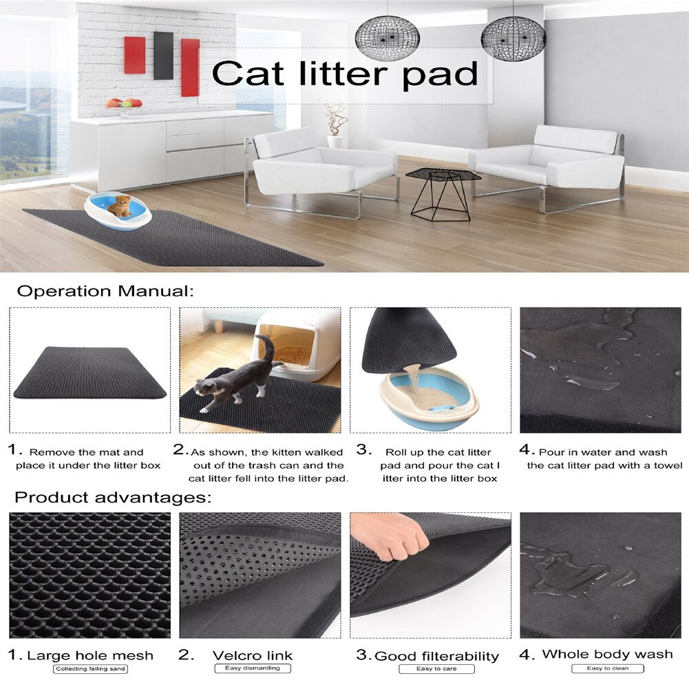 Tapis de litière double couche pour chat, imperméable, nid d'abeille, EVA, contrôle de la dispersion, piège