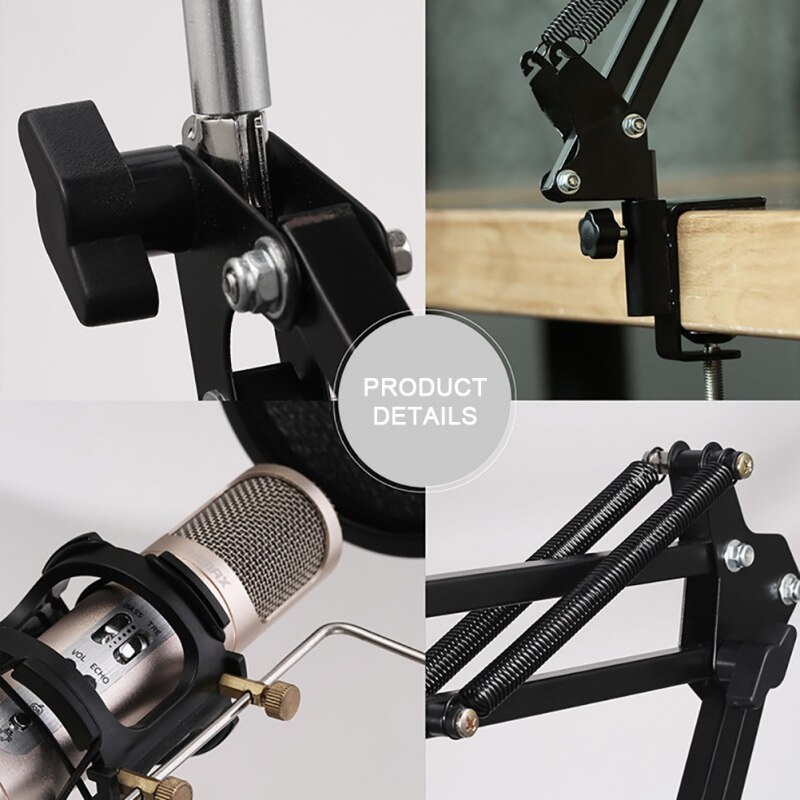 Microphone Stand With Mic -Pop Filter And Universal Cell Phone Holder Shock Mount With A Spider Cantilever Bracket