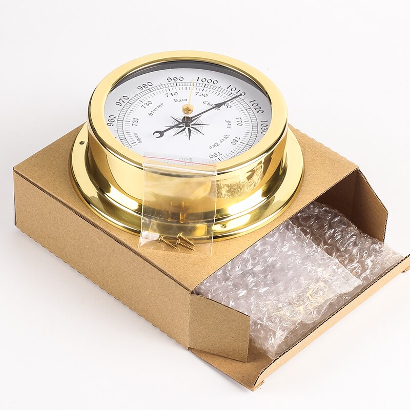 1 stk messing kasse vejrstation barometer temperatur hygrometer ur og ur tid 145mm 1-6 model for at vælge  b91456