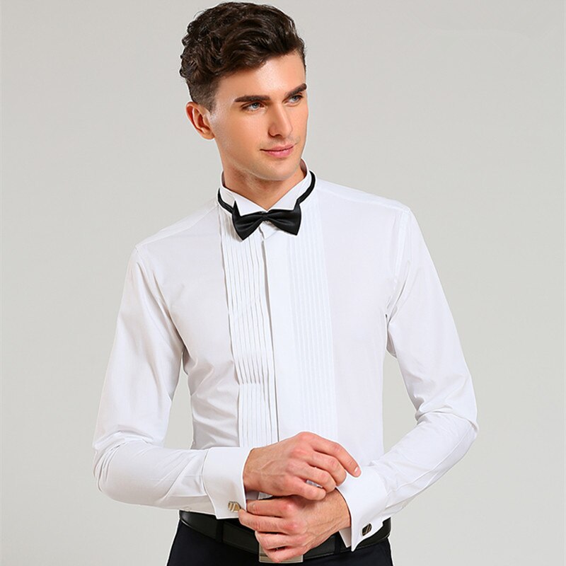 The newest France Cuff Tuxedo Shirts slim Fit Long sleeve Bridegroom Wedding party men dress shirt with Tie Free of charge