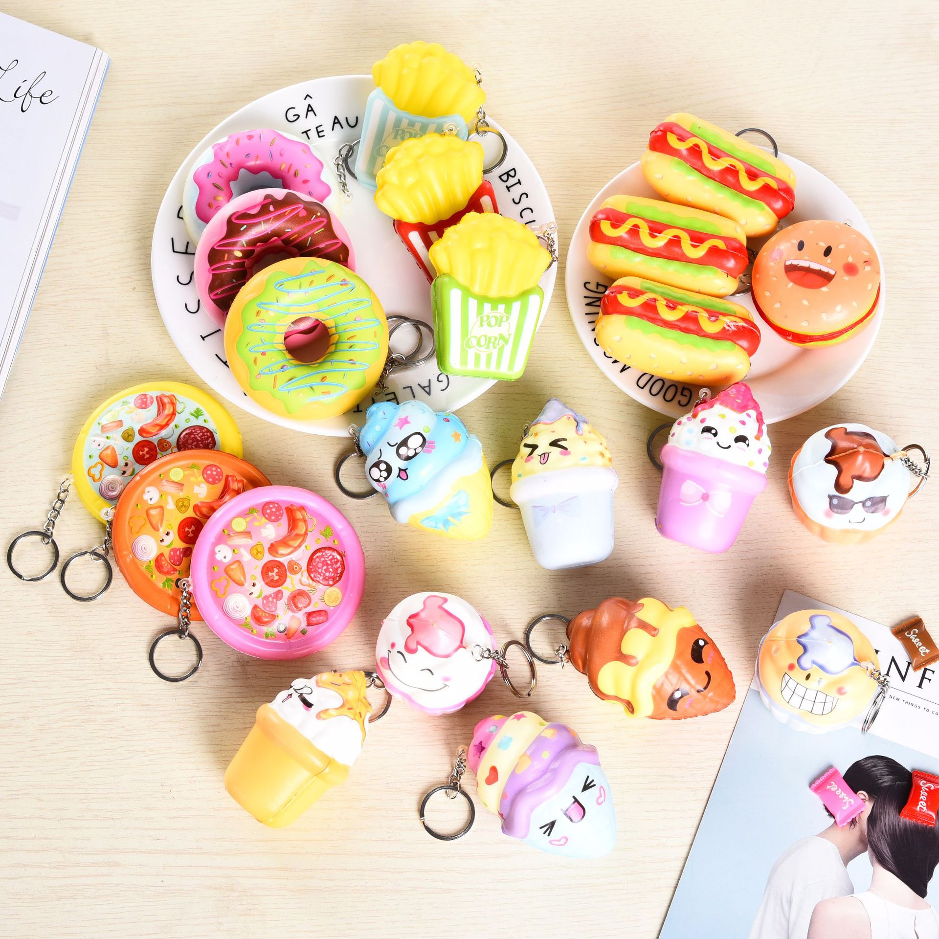 Simulation Perfume Flavor Food Keychain Girl Bag Pendant French French Fries Ice Cream Pizza Decompression Slow Rebound Toy