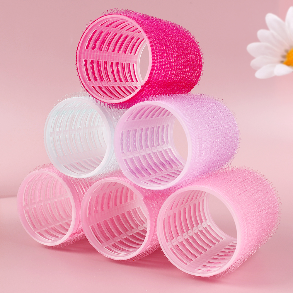 Rolo de cabelo autoadesivo de plástico, sem calor, franja de ar, rolos, modelador de cabelo diy, ferramenta de estilo para mulheres, rolo rosa
