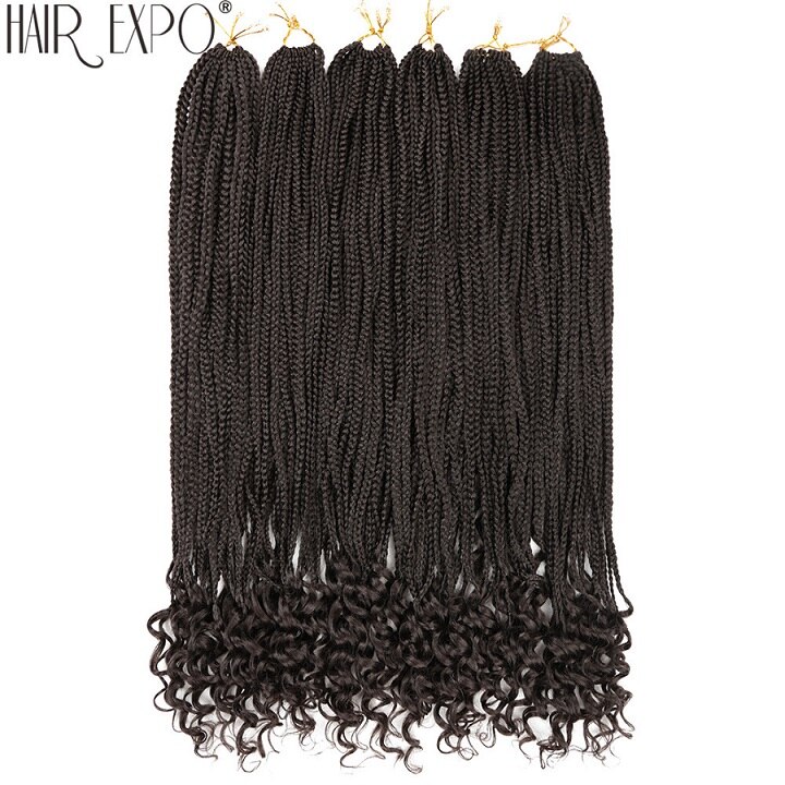 30inch Crochet Hair Box Braids With Curly Ends Synthetic Hair Braid 24 Strands Braiding Hair Extensions For Women: #4 / 7Pcs/Lot