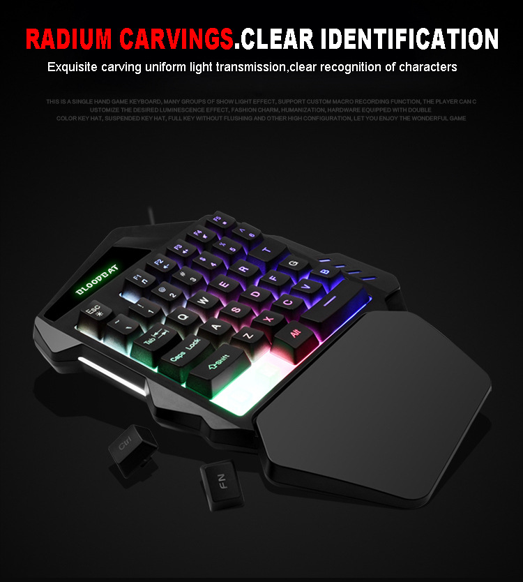 G94 Mini teclado para juegos con 3 colores de retroiluminación LED con una mano teclado USB con cable 35 teclas para ordenador portátil teléfono