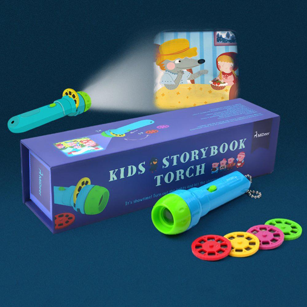 Tegneserie historiebog kort led projektion lommelygte interaktivt legetøj børn