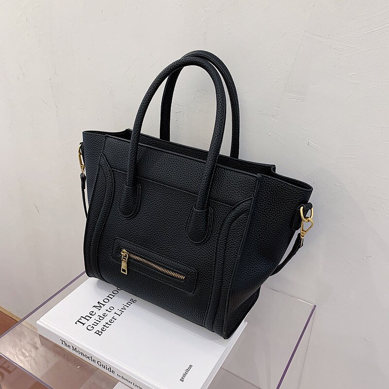 Sac de Shopping pour femmes, sac à lettres doux, fourre-tout à épaule de grande capacité avec loquet pour dames, décontracté: Black