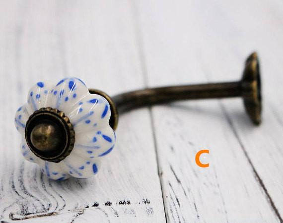 Gancho para atar cortinas, gancho decorativo para pared, perchas para abrigos, flor de cerámica, gancho de calabaza, gancho rústico para toallas de baño, bronce antiguo