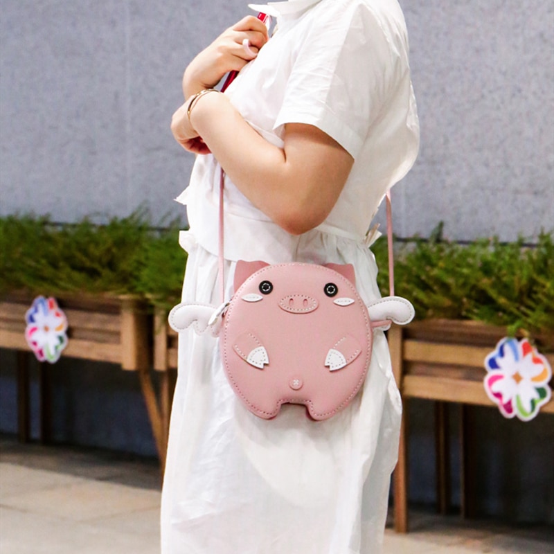 Funny Homemade Sewing DIY Women Corssbody Bags Cute Cartoon Pink Pig Women Shouder Bags Birthday for girls