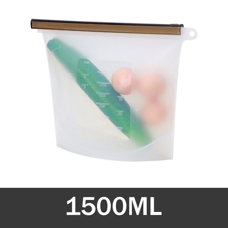 Sealing 1000ml 1500ml Reusable Silicone Food Bag Silicone Food Storage Bags For Food Seal Ziplock Freezer Cooking Fresh Bags: White-1500ML