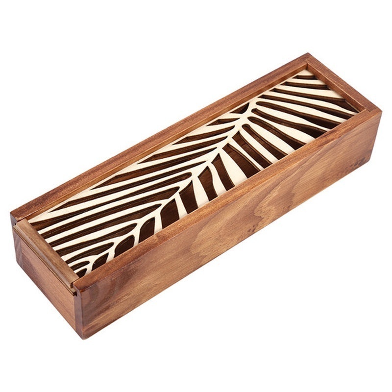 Retro Hollow Wooden Pencil Box Portable Storage Box Student Cute Wooden Pencil Box Multifunctional Stationery Desk Storage: 2