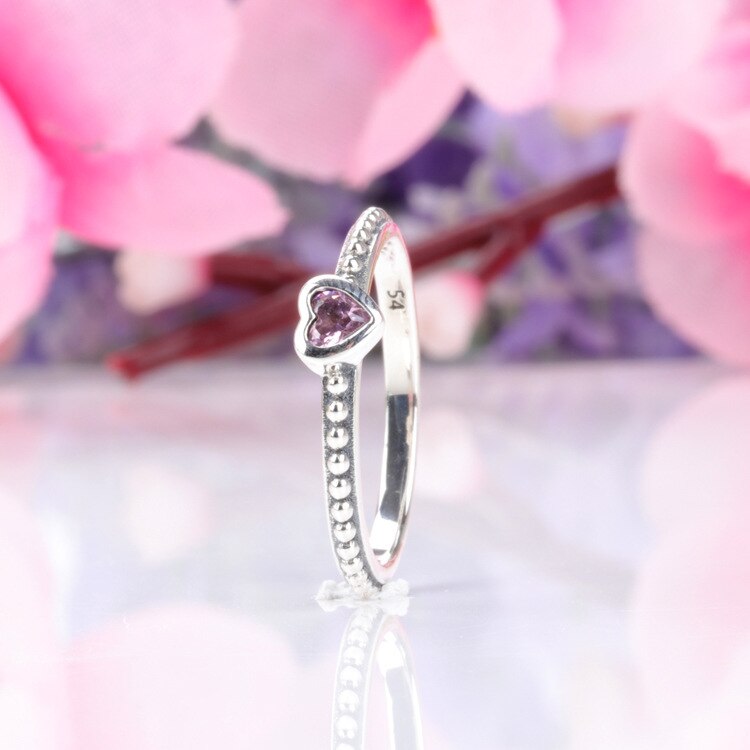 Anello di cristallo del cuore chiaro rosa rosso autentico dell'argento sterlina 925 di trasporto libero per gli anelli originali dei gioielli di DIY del regalo del partito delle donne: 9 / P