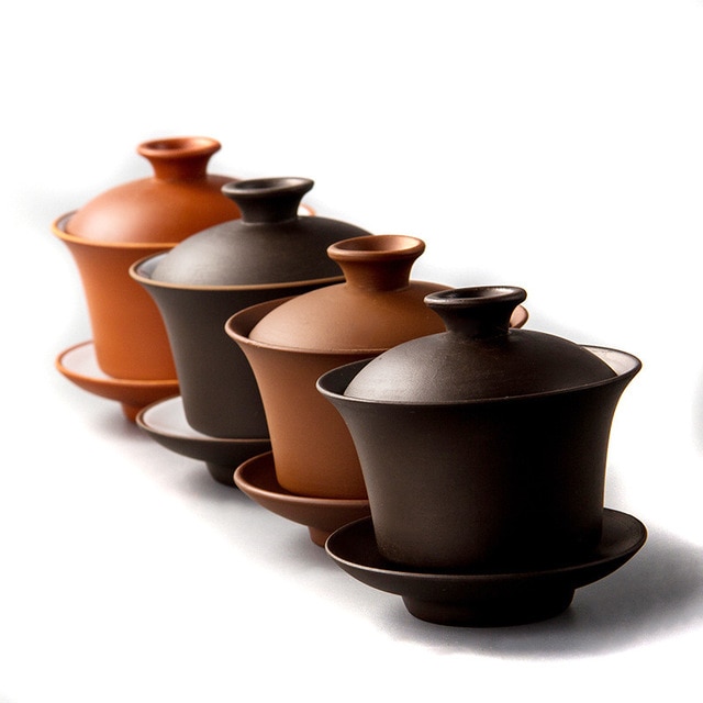 Kinesisk teaset gaiwan te koppar lera lera terrin 120ml lock skål tefat zisha te brygga te kopp