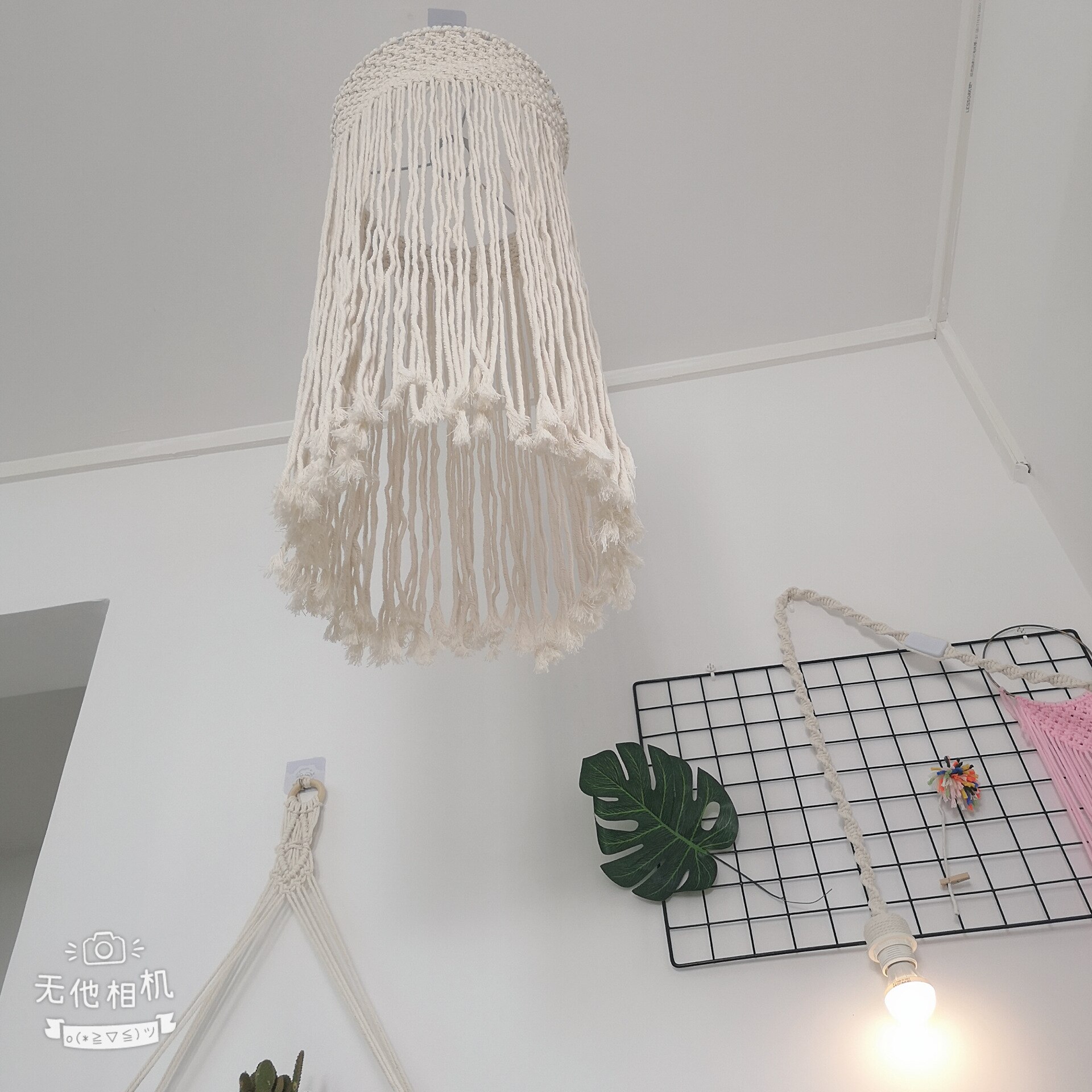 30 x 70cm handgjorda makrame-fransade lampskärmar takljusskärm som passar för vardagsrum, sovrum och badrum med lykthänge
