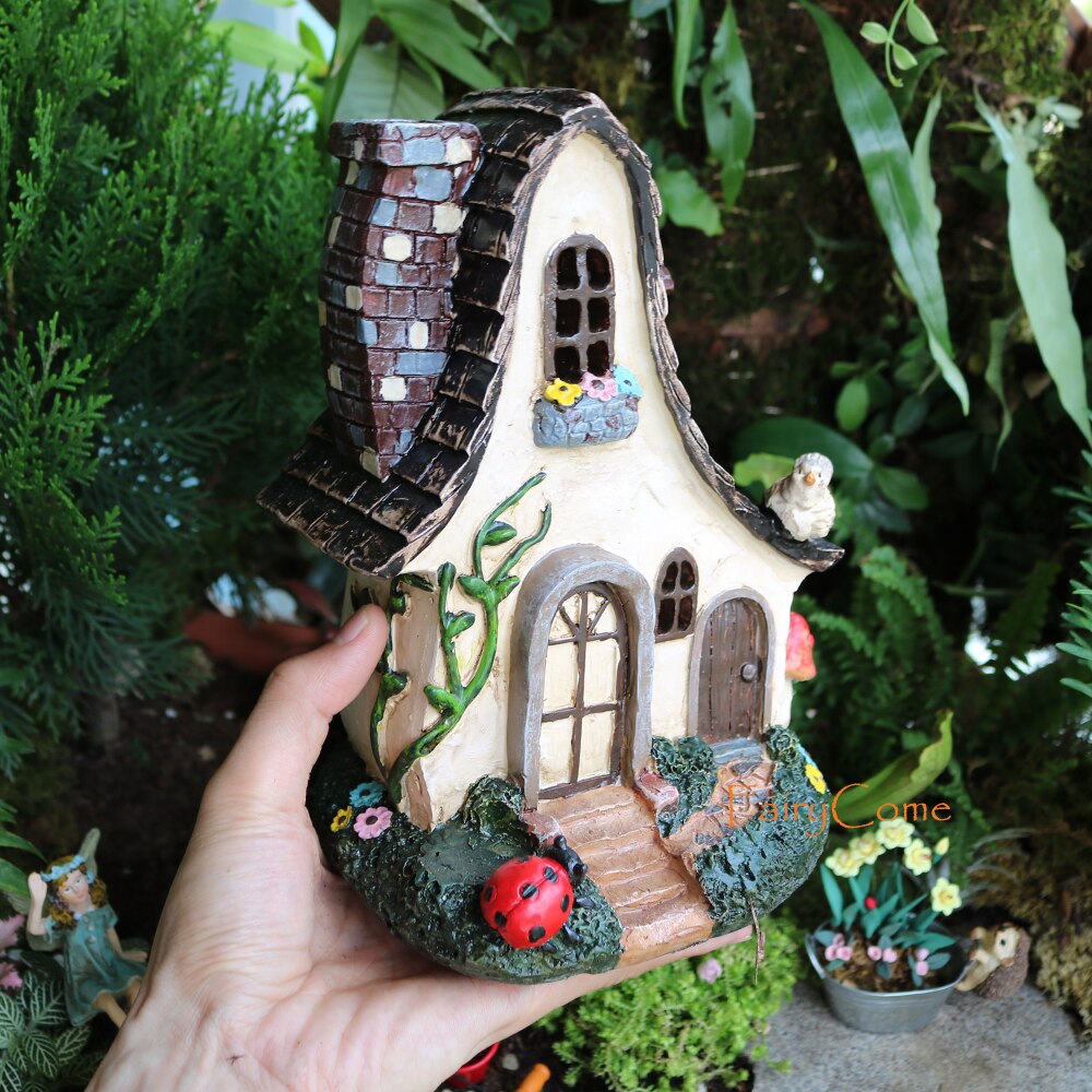 Fairy House Large Rustic Miniature Garden Villa Cottage Resin Fairy Garden Decor Miniature Woodland Gnome Hut House Dwellings
