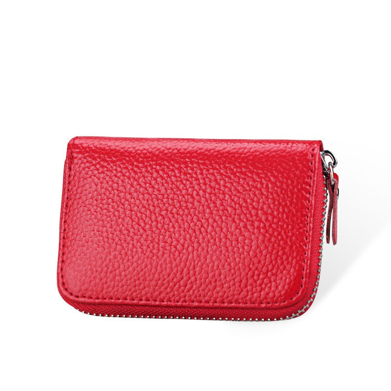 KEVIN YUN Brand Candy Colors Women Credit Card Holder Genuine Leather Wallet Purse ID Card Case: red