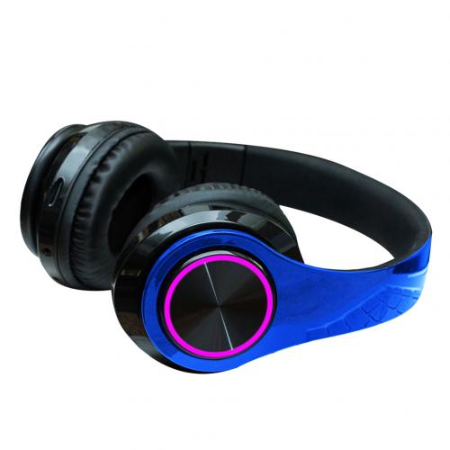 Foldable Wireless Bluetooth Headset Stereo Bass Over Head Earphones Headset Breathing Light Sports Gaming Headset Headphone: Blue