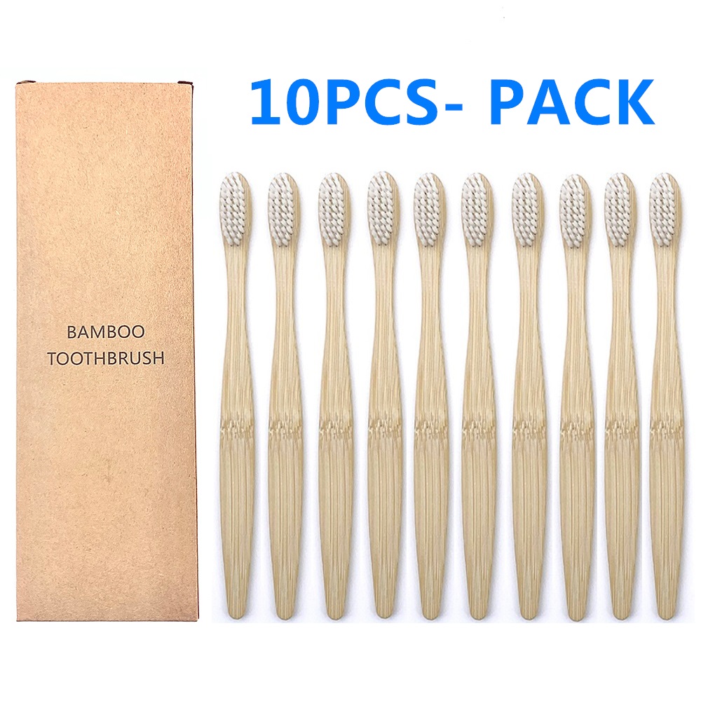 10 pièces brosse à dents en bambou biodégradable dents poils colorés brosse à dents en bambou naturel brosses à dents dentaires Eco Bambou: Black