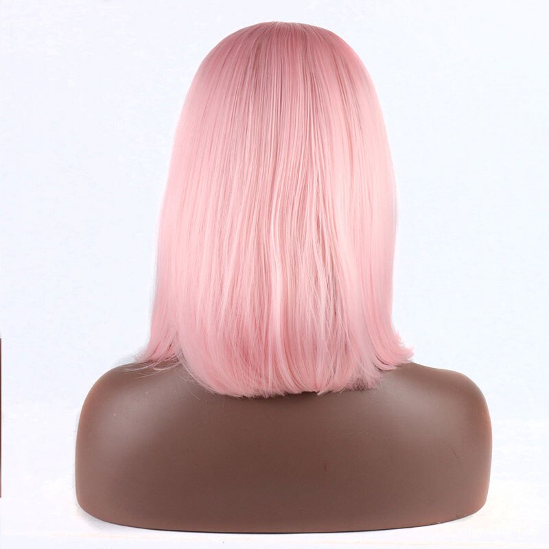 Bombshell Short Straight Bob Pink Synthetic Hair Lace Front Wigs Heat Resistant Fiber With Baby Hair Middle Parting For Women