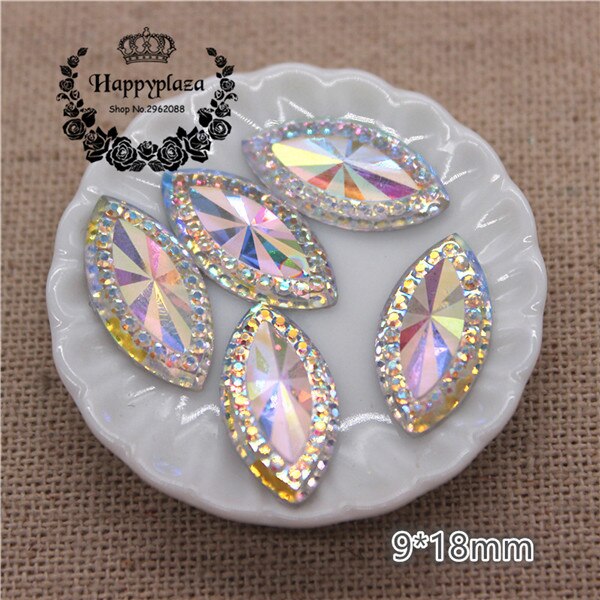 100 stks 9*18mm Hars Paard Eye Shiny AB Plaksteen Cabochon DIY Home Tuin Plakboek Craft/ bruiloft Decoratie: white AB 100pcs