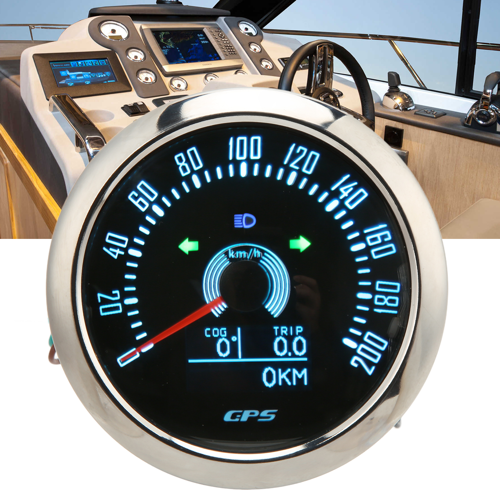 Velocímetro GPS con luz de señal de giro, medidor de velocidad de retroiluminación ajustable de 7 colores para coche, RV, barco, 85mm, 0 a 200 KM/H