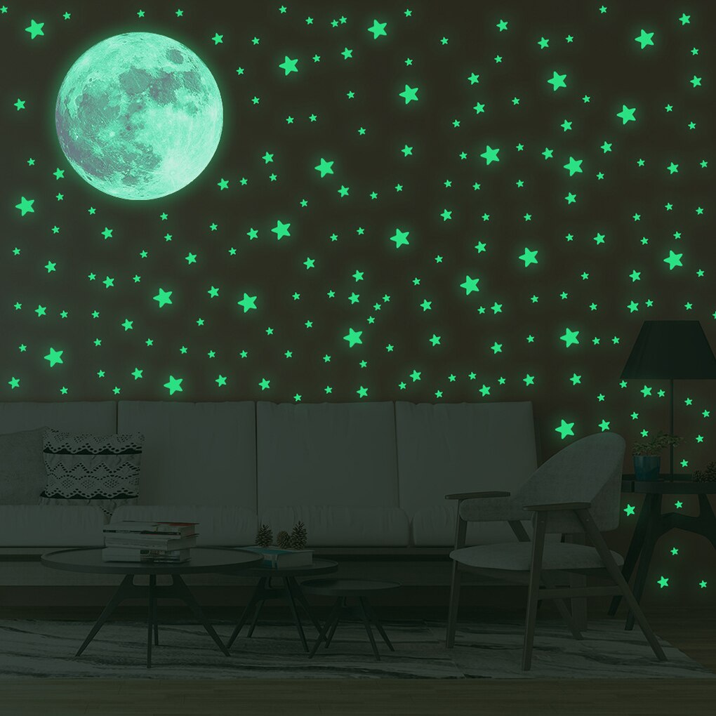 1 Set Stars Moon Wall Sticker Night Glowing Wall Decal Living Room Luminous Adhesive Wallpaper Stickers Home Decoration Supplies