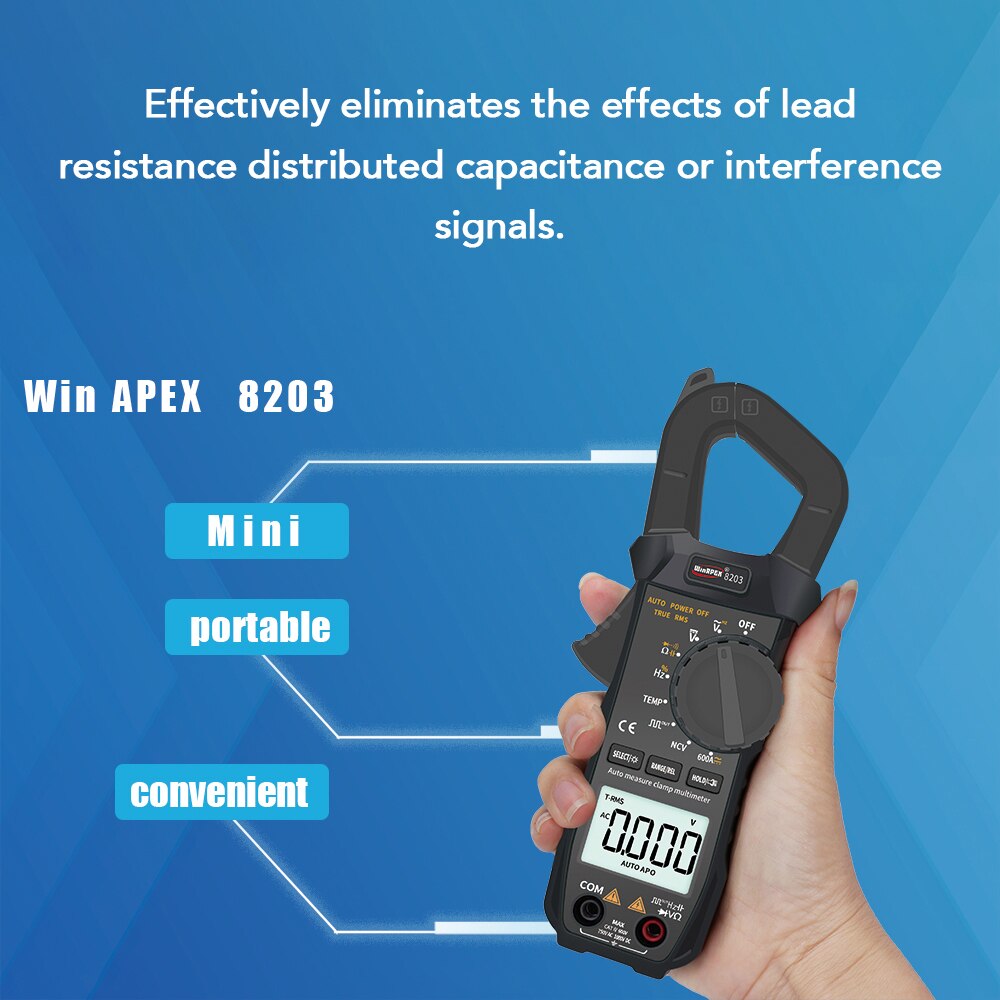 WinAPEX Portable Digital RMS Current Clamp Meter 6000 Counts Pocket Clamp Multimeter Pliers Ammeter with Square Wave Output