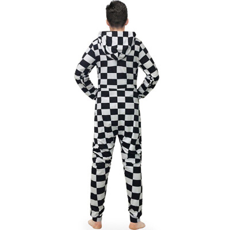 Best Sutumn Winter Pajamas Jumpsuit For Men Black White Plaid Print Slim Clothes Onesie For Adults Hooded EU Size Arrivals