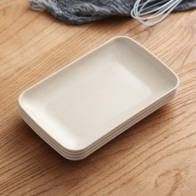 4 pezzi piatto di paglia di grano piatto rettangolare creativo stile nordico piatto di verzura ristorante casa spuntino piatto di frutta: beige / 24.5cm