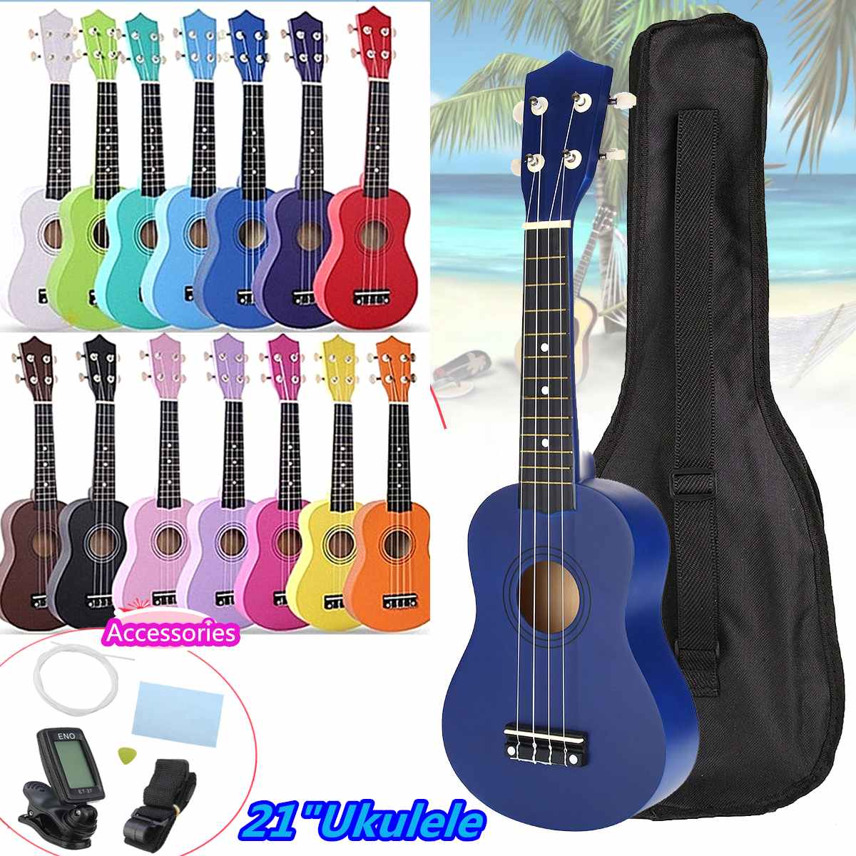 21 Inch Colorful Mahogany Soprano Ukulele Uke 4 Strings Hawaiian Guitar Guitarra Musica Instrument for Kids Music Beginner