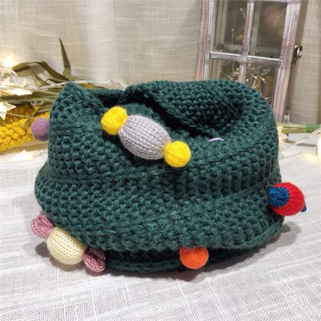 Höst vinter pojkar tjejer halsduk baby barn halskrage färgglad pompom godis halsduk varm tjock stickad ull barn o ring halsdukar: Molv